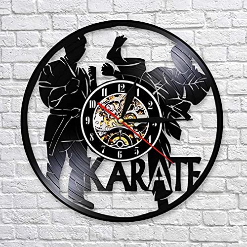 Wwbqcl Karate Partice Decoración de Pared Combat Karate Vintage Clock International Karate Disco de Vinilo Reloj de Pared Regalo para el Amante del Deporte de Lucha sin LED
