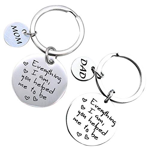 Xiang Ru - Llavero de acero inoxidable con texto en inglés Dad/Mom Everything I Am.To Be