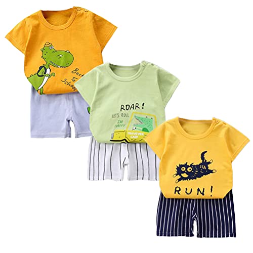 XM-Amigo Juego de 3 pantalones cortos de manga corta para bebé, de media manga, pack de 6 (con/sin hebilla de hombro) naranja, amarillo y verde. 18-24 Meses