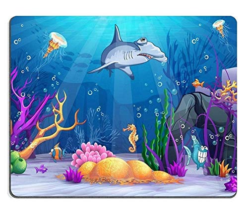 Yanteng Alfombrilla de ratón de Caucho Natural Ilustración del Mundo Submarino con un pez Divertido y tiburón Martillo