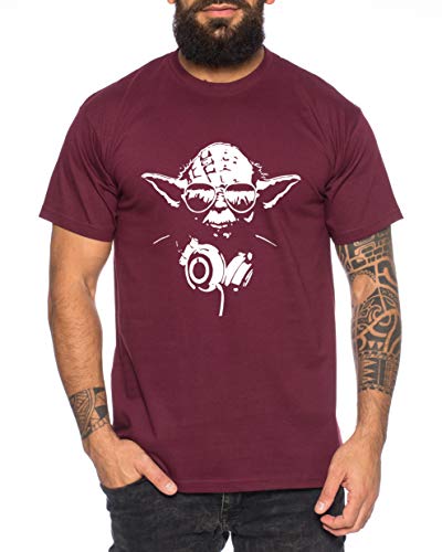 Yoda - Camiseta de Hombre DJ Yoda Jedi Ritter The Empire Turntables Music Rave House Trance Techno Geek, Größe2:X-Large, Farbe2:Borgoña