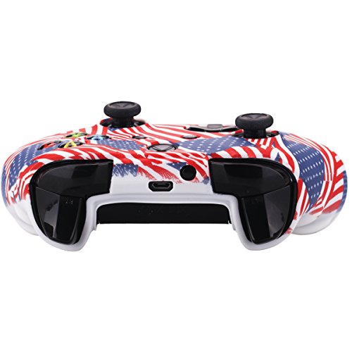YoRHa Impresión Caucho de Silicona Funda Skin Case Carcasas Piel para Xbox One S/X Mando Controller x 1 (Bandera de los eeuu) con Agarres para el Pulgar Thumb Grip Pro x 8