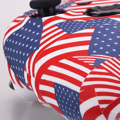 YoRHa Impresión Caucho de Silicona Funda Skin Case Carcasas Piel para Xbox One S/X Mando Controller x 1 (Bandera de los eeuu) con Agarres para el Pulgar Thumb Grip Pro x 8