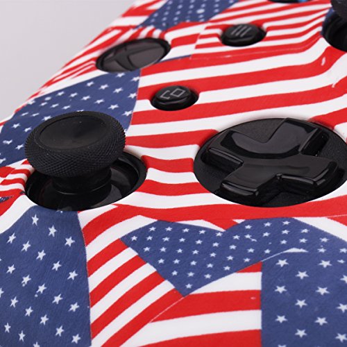 YoRHa Impresión Caucho de Silicona Funda Skin Case Carcasas Piel para Xbox One S/X Mando Controller x 1 (Bandera de los eeuu) con Agarres para el Pulgar Thumb Grip Pro x 8
