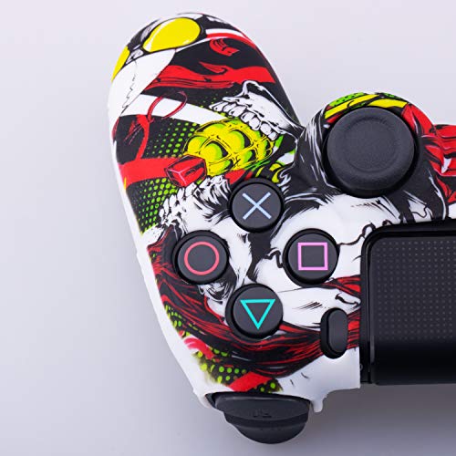 YoRHa Transferencia de Agua Camuflaje de Impresión Silicona Caso Piel Fundas Protectores Cubierta para Sony PS4/slim/Pro Dualshock 4 Mando x 1 (Póker) con los Puños Pulgar Thumb Gripsx 8
