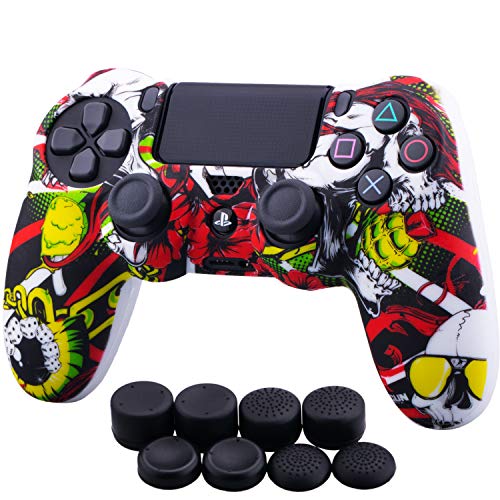 YoRHa Transferencia de Agua Camuflaje de Impresión Silicona Caso Piel Fundas Protectores Cubierta para Sony PS4/slim/Pro Dualshock 4 Mando x 1 (Póker) con los Puños Pulgar Thumb Gripsx 8