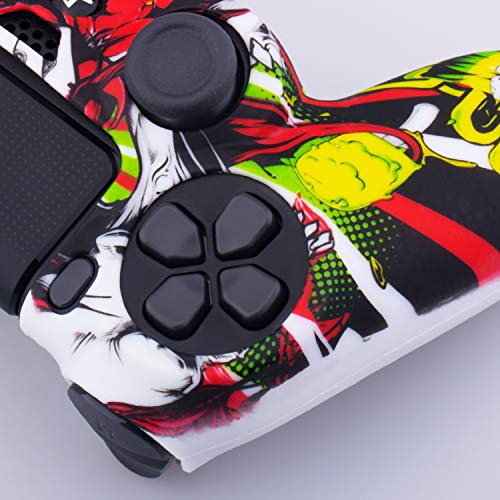 YoRHa Transferencia de Agua Camuflaje de Impresión Silicona Caso Piel Fundas Protectores Cubierta para Sony PS4/slim/Pro Dualshock 4 Mando x 1 (Póker) con los Puños Pulgar Thumb Gripsx 8