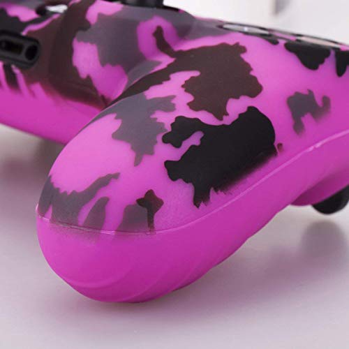 YoRHa Transferencia de Agua Camuflaje de impresión Silicona Caso Piel Fundas Protectores Cubierta para Sony PS4/slim/Pro Mando x 1 (Rosa Oscuro) con Pro los puños Pulgar Thumb gripsx 8