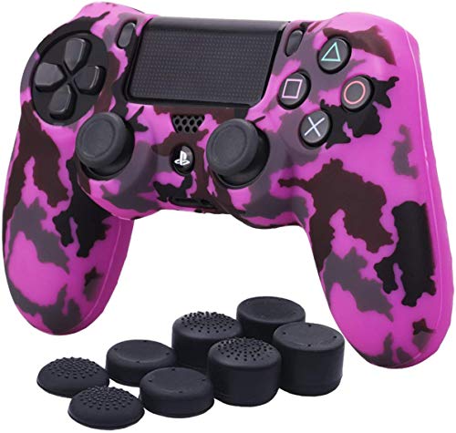 YoRHa Transferencia de Agua Camuflaje de impresión Silicona Caso Piel Fundas Protectores Cubierta para Sony PS4/slim/Pro Mando x 1 (Rosa Oscuro) con Pro los puños Pulgar Thumb gripsx 8