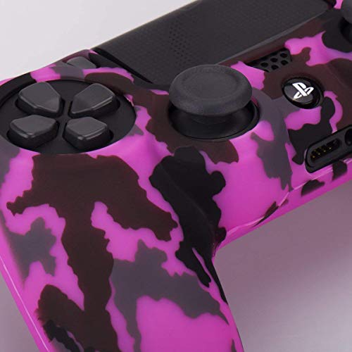 YoRHa Transferencia de Agua Camuflaje de impresión Silicona Caso Piel Fundas Protectores Cubierta para Sony PS4/slim/Pro Mando x 1 (Rosa Oscuro) con Pro los puños Pulgar Thumb gripsx 8