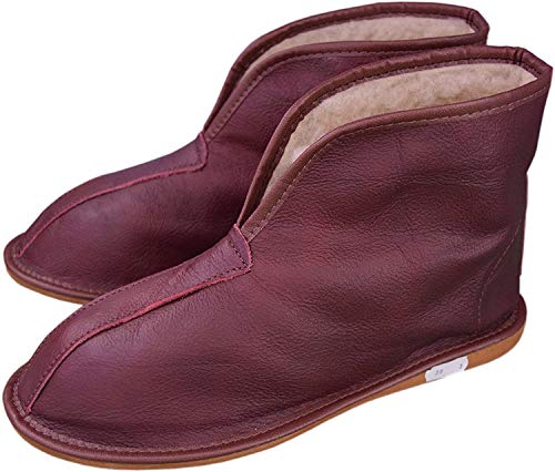 Zapatillas de bota unisex para hombre y para mujer de piel natural y forro de lana de oveja, tallas de la 36 a la 45., color Marrón, talla 41 EU