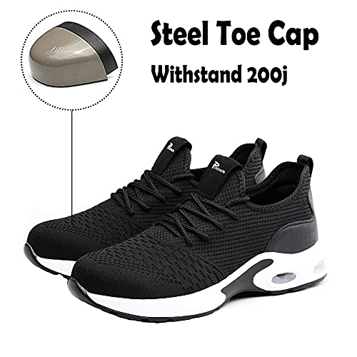 Zapatos de Seguridad Hombre Mujer Punta de Acero Zapatos Legero Zapatos de Trabajo Antideslizante Transpirable Zapatos de Trabajo Black36 EULongueur du Pied 230mm