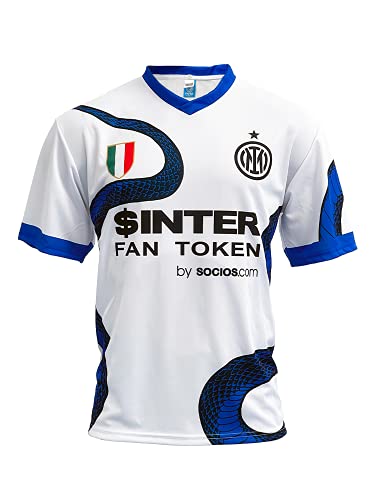ZeroPlayer Camiseta del Inter Edin Dzeko 9 Away 2021 2022, réplica oficial (Talla 2, 4, 6, 8, 10, 12 años para niño) (Talla S, M, L, XL, XXL, Adulto) blanco, azul, negro, 100% poliéster
