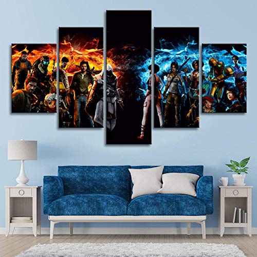 ZhuHZ HD 5 Piezas Cartoon Assassin'S Creed Impresión en Lienzo Impreso Videojuego Pintura en Lienzo Cartel Arte de la Pared Grabado Decoración del hogar Enmarcado