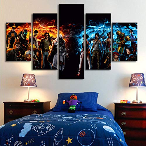 ZhuHZ HD 5 Piezas Cartoon Assassin'S Creed Impresión en Lienzo Impreso Videojuego Pintura en Lienzo Cartel Arte de la Pared Grabado Decoración del hogar Enmarcado