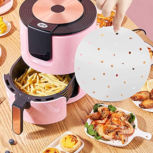 ZKZK Air Fryer Parchment Paper, Round Air Fryer Liners White Air Fryer Filter Paper Perforated Parchment Paper Bamboo Steamer Papers for Air Fryer and Steaming Basket