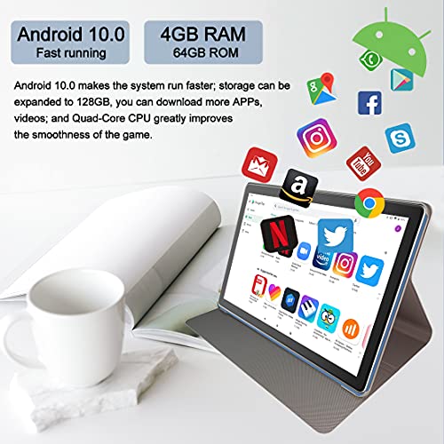 ZONMAI MX2 Tablet 10.1 Pulgadas Android 10.0 | Tableta 5G WiFi Ultrar-Rápido Quad-Core 1.6GHz 4GB RAM + 64GB ROM | 5MP + 8 MP 8000mAh Bluetooth 5.0 Type-C Google GMS - Azul