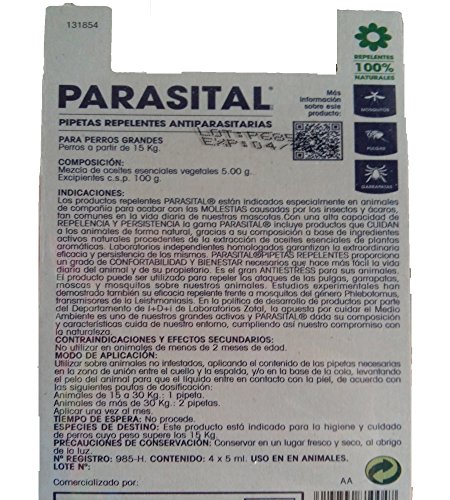 Zotal 4 Pipetas Repelentes 100% Natural para Perros Grandes Parasital