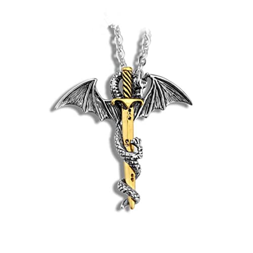 ZXCL Nuevo Juego Dragon The Elder Scrolls Colgante Collar Vintage Pterosaur Changker Cadena Collar para Hombres Regalo de Joyería-5 Style Gold
