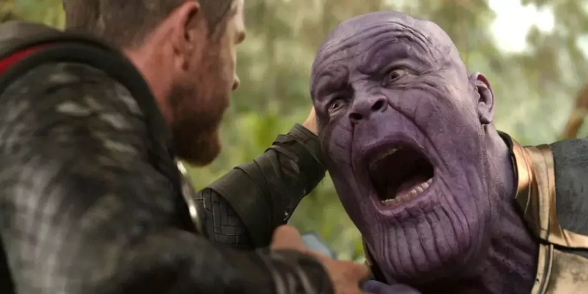 Thor attacks Thanos but doesn't go for the head