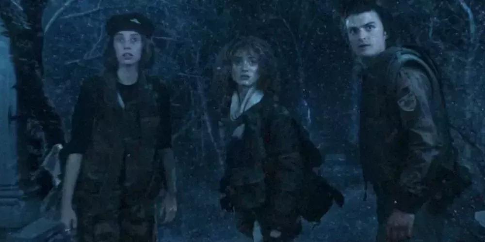 Robin, Steve, and Nancy in the Upside-Down - Stranger Things 4