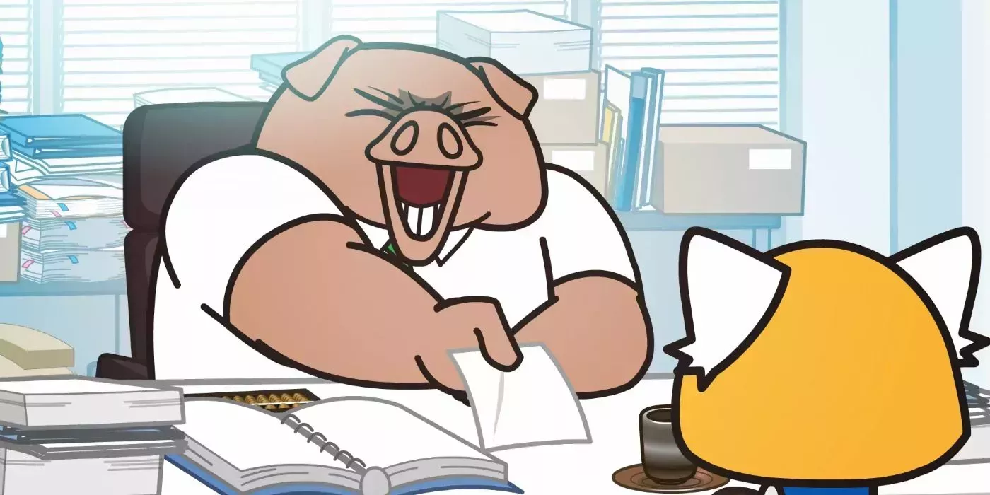 ton handing retsuko a piece of paper