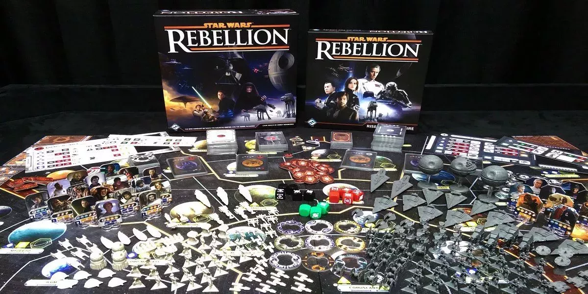 The contents of the Star Wars: Rebellion board game.