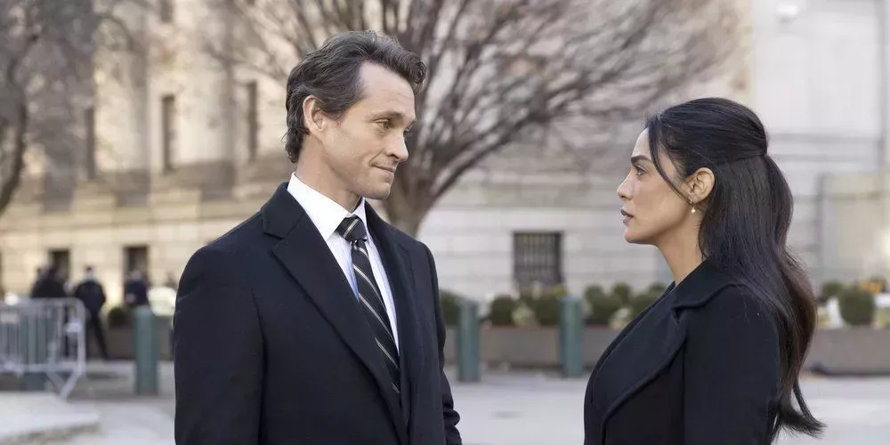 Image from Law and Order revival season featuring Hugh Dancy as ADA Nolan Price and Odelya Halevi as ADA Samantha Maroun 