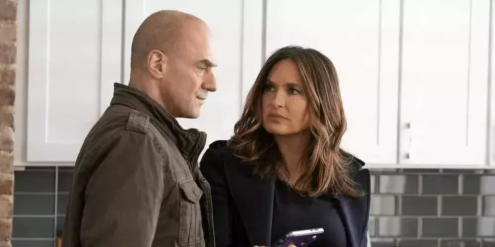 Image from Law and Order Organized Crime featuring Christopher Meloni as Detective Eliot Stabler and Mariska Hargitay as recurring character Captain Olivia Benson