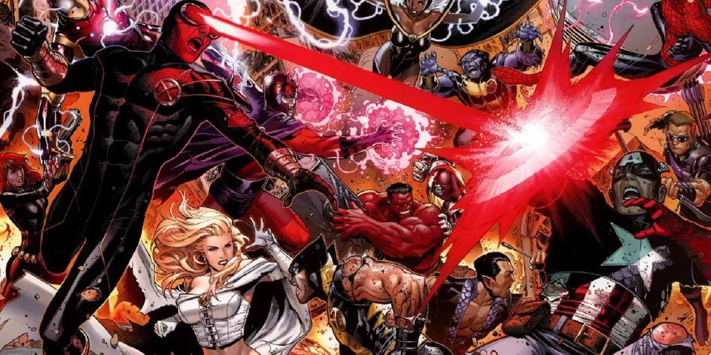 The Avengers battling the X-Men in Marvel Comics