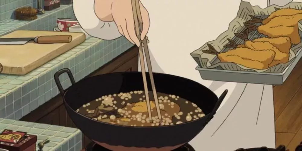 Studio Ghibli's From Up on Poppy Hill scene of Umi cooking Aji Fry