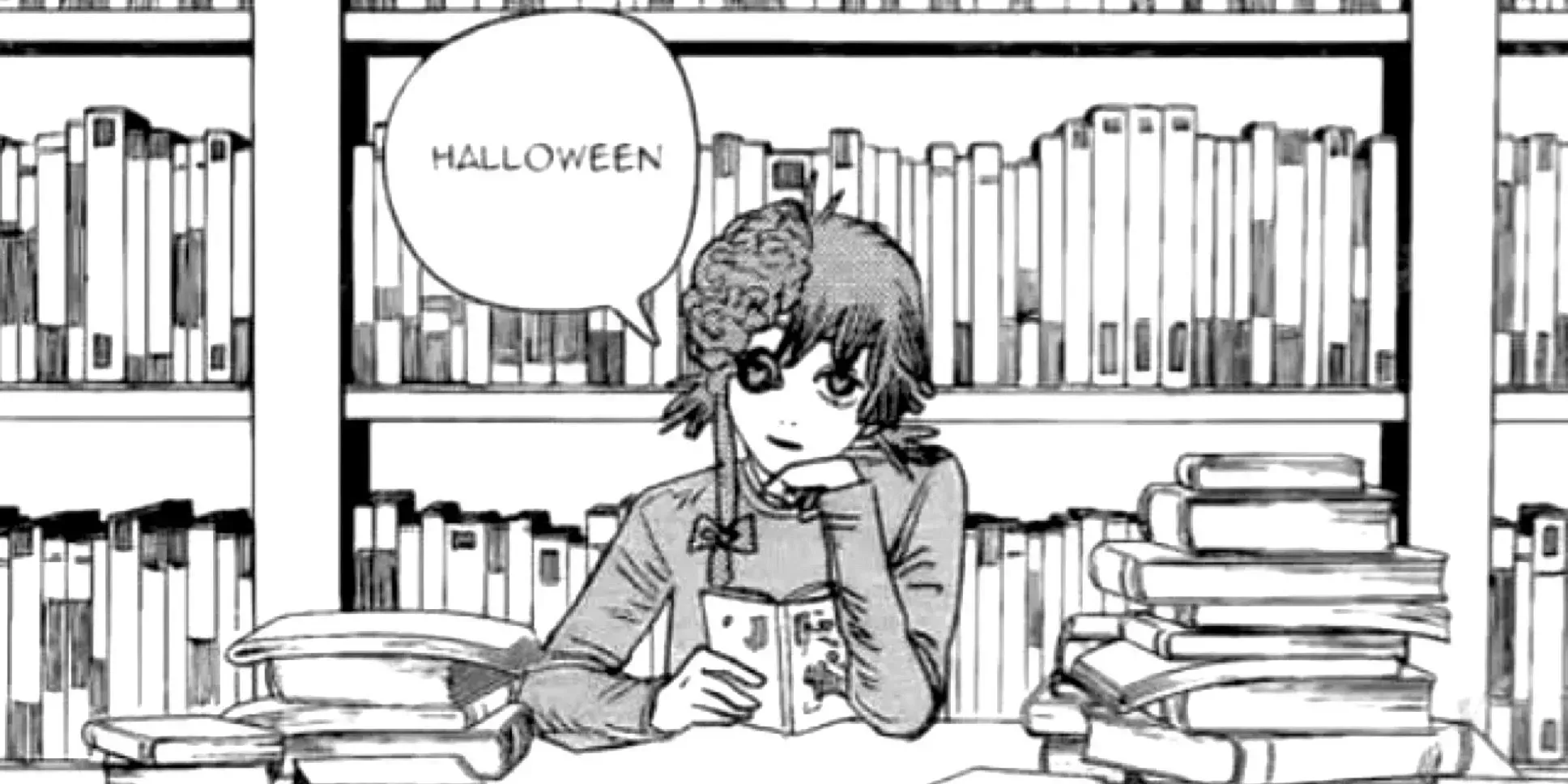 The cosmos fiend in her library in the chainsaw man manga