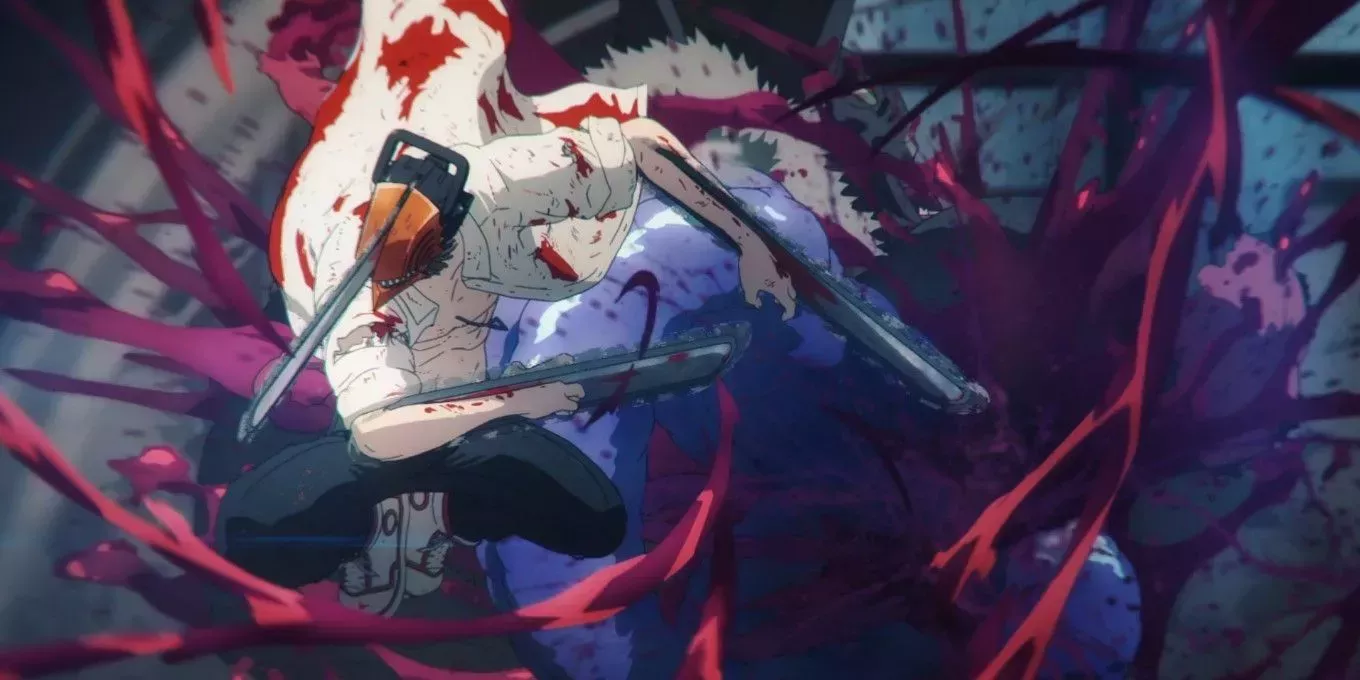 Denji, in his Chainsaw Man form, kills the Bat Devil