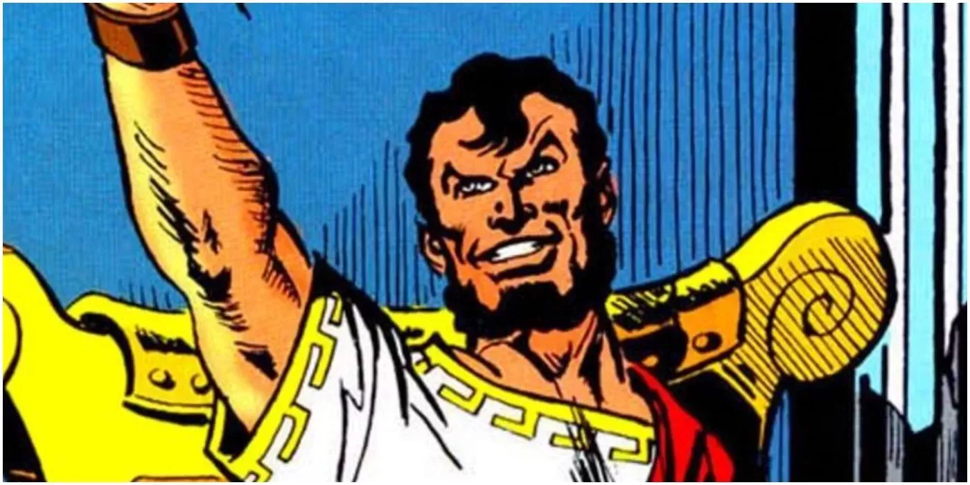 Batman villain Maxie Zeus striking a pose from his throne.