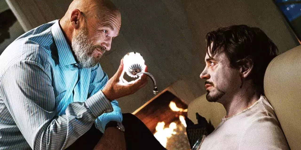 Obadiah Stane steals Tony's arc reactor and leaves him for dead