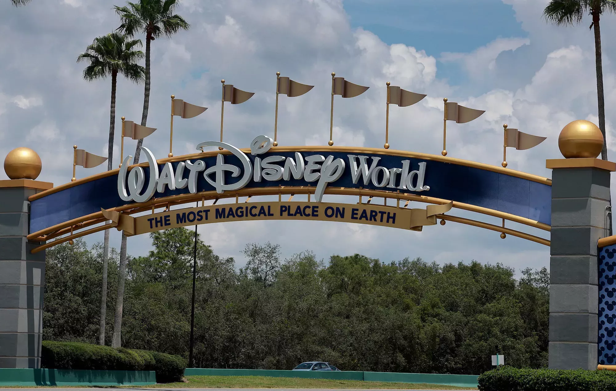 Manifestantes nazis se reúnen frente a Disney World ondeando banderas con esvásticas