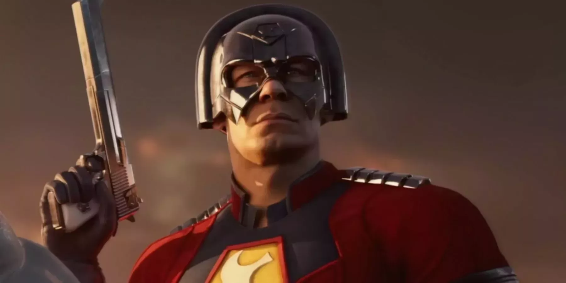 John Cena as Peacemaker holding his gun during the Kombat Pack 1 reveal in Mortal Kombat 1