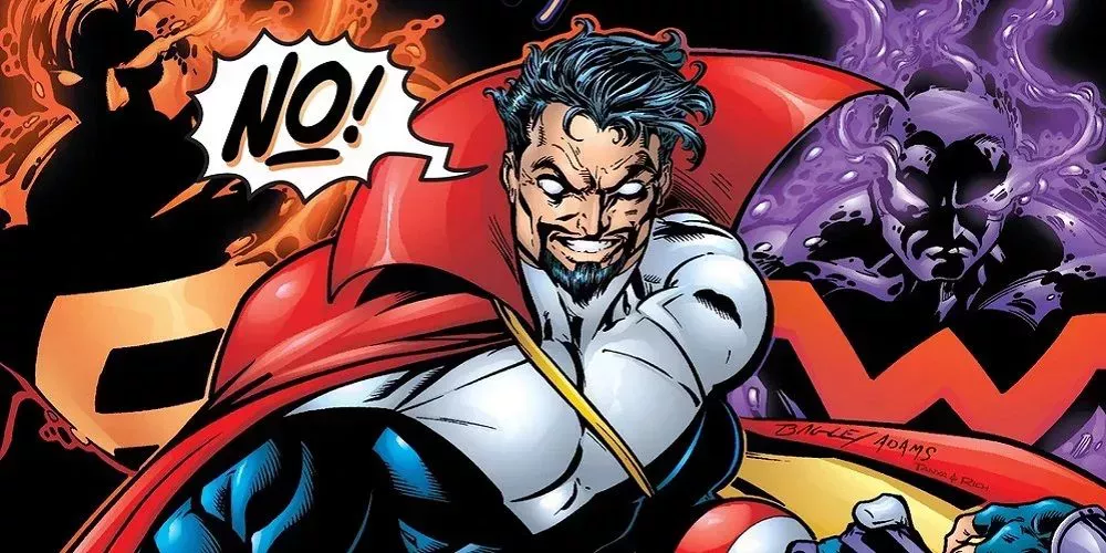 Count Nefaria standing with Atlas and Wonder Man behind him crackling with energy