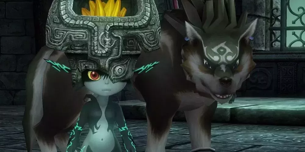 Midna stands next to Wolf Link in The Legend of Zelda Twilight Princess