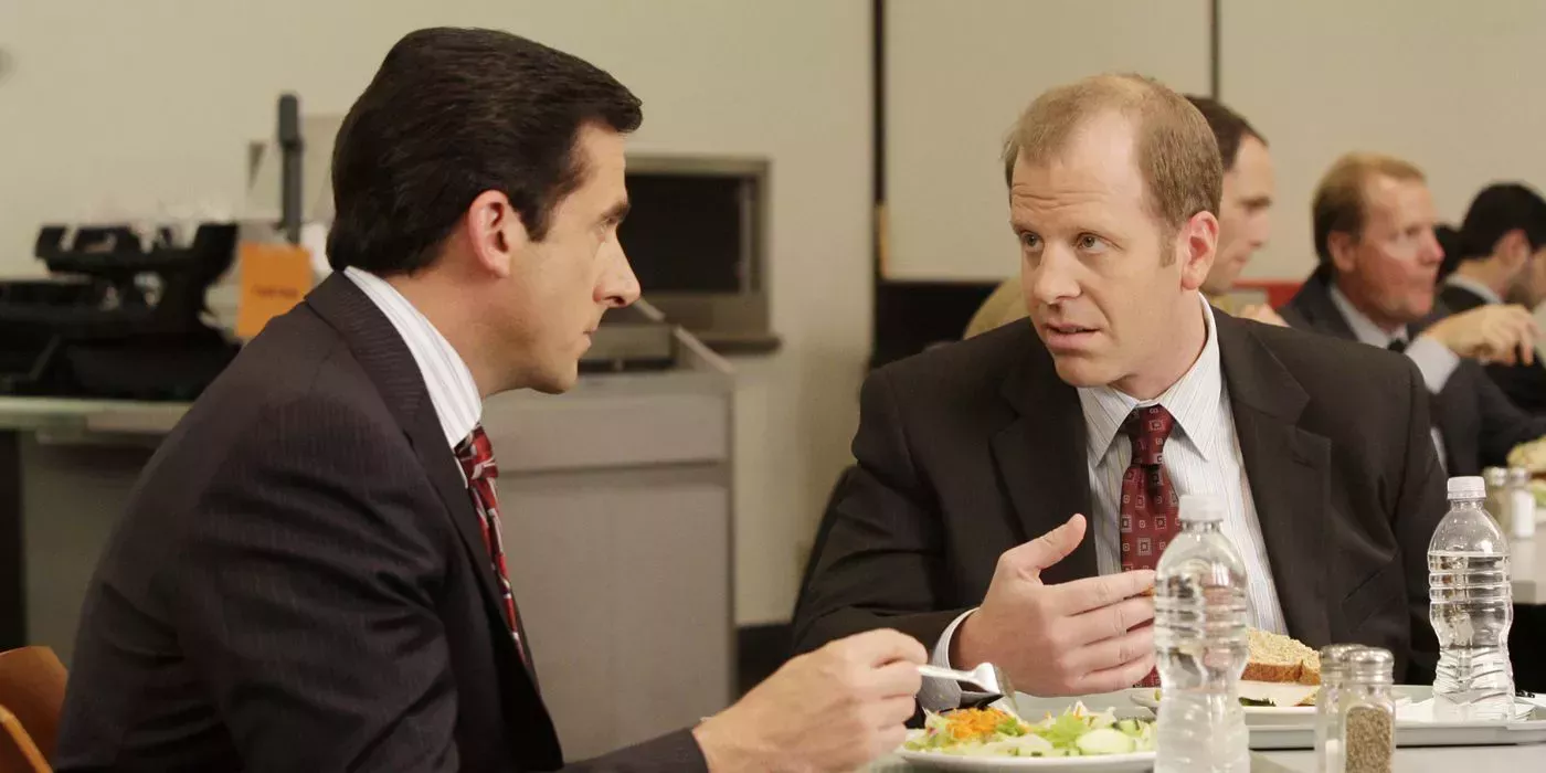 Michael Scott and Toby eating lunch together in The Office