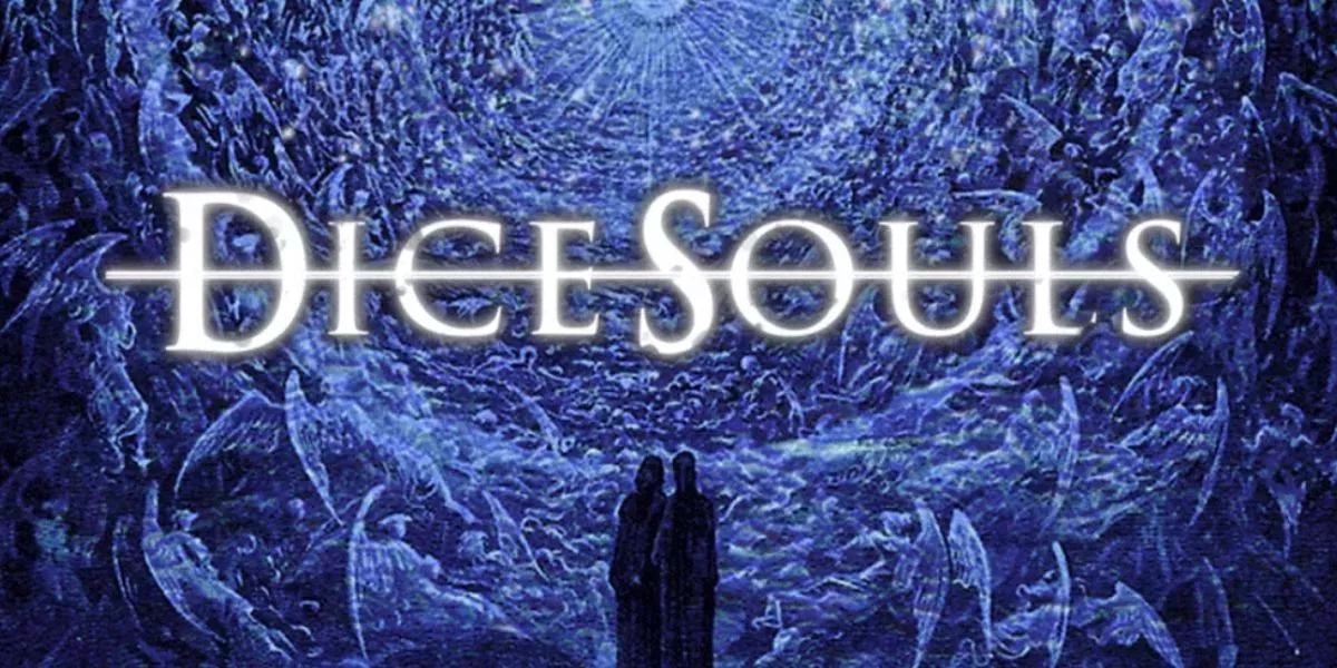 Two shadowy figures on the cover of Dice Souls two-player TTRPG