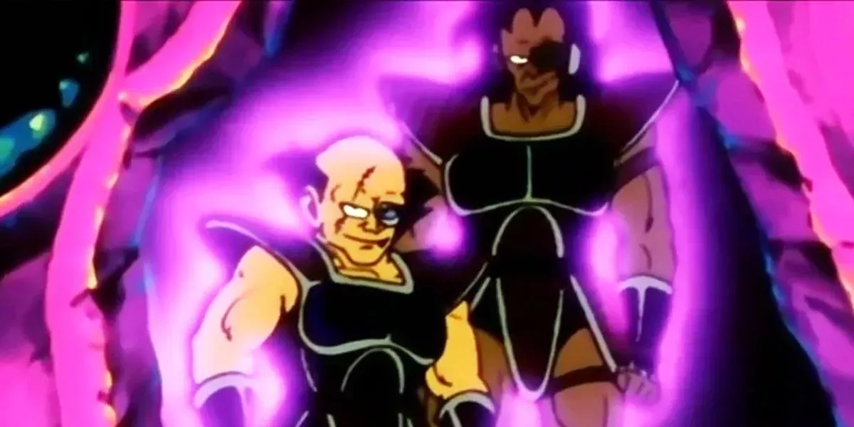 The Phantom Saiyans, Scarface and Shorty, emerge from the Pendulum Room in Dragon Ball Z.