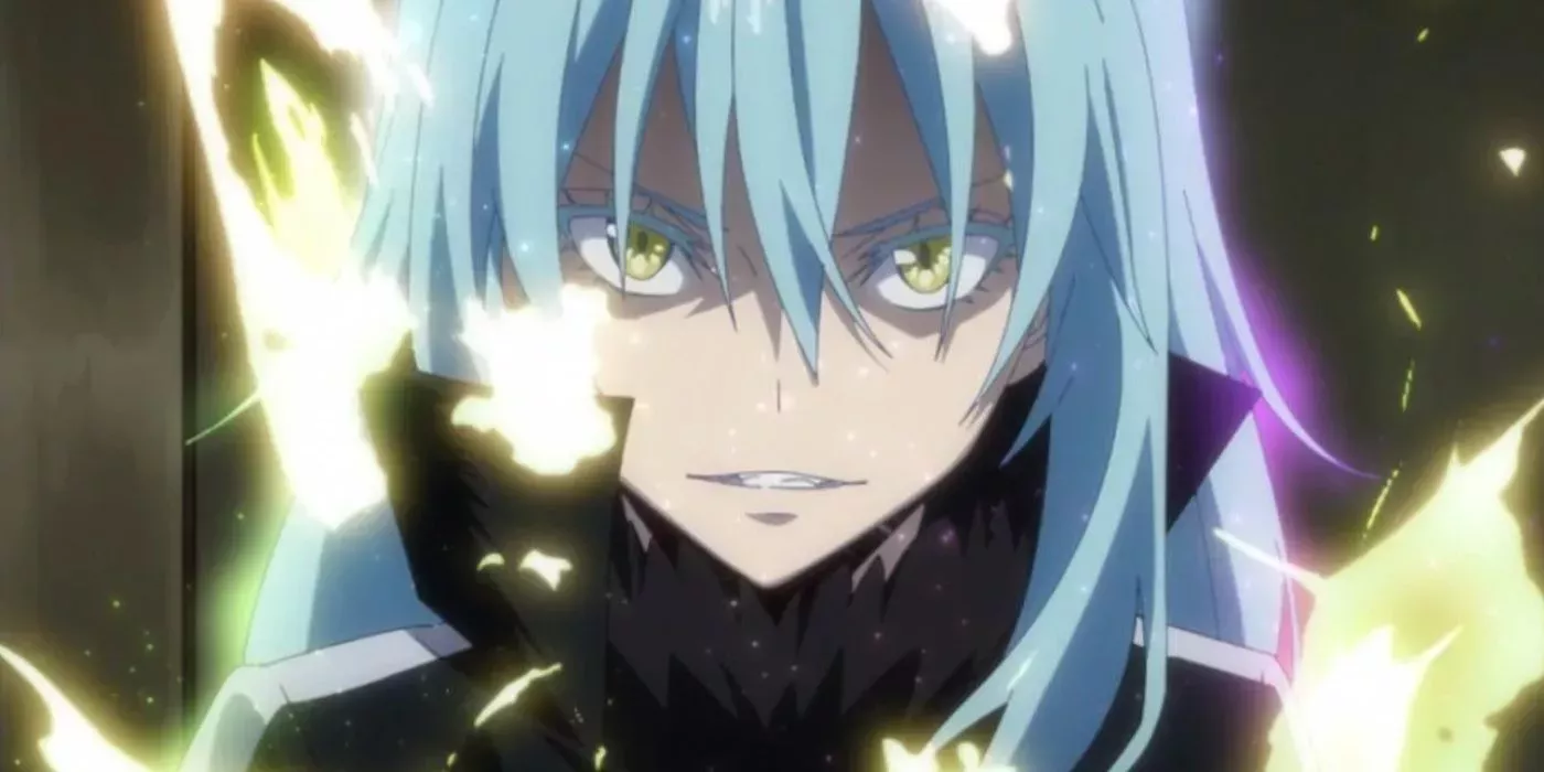 Rimuru Tempest from Reincarnated as a Slime is surrounded by bright energy