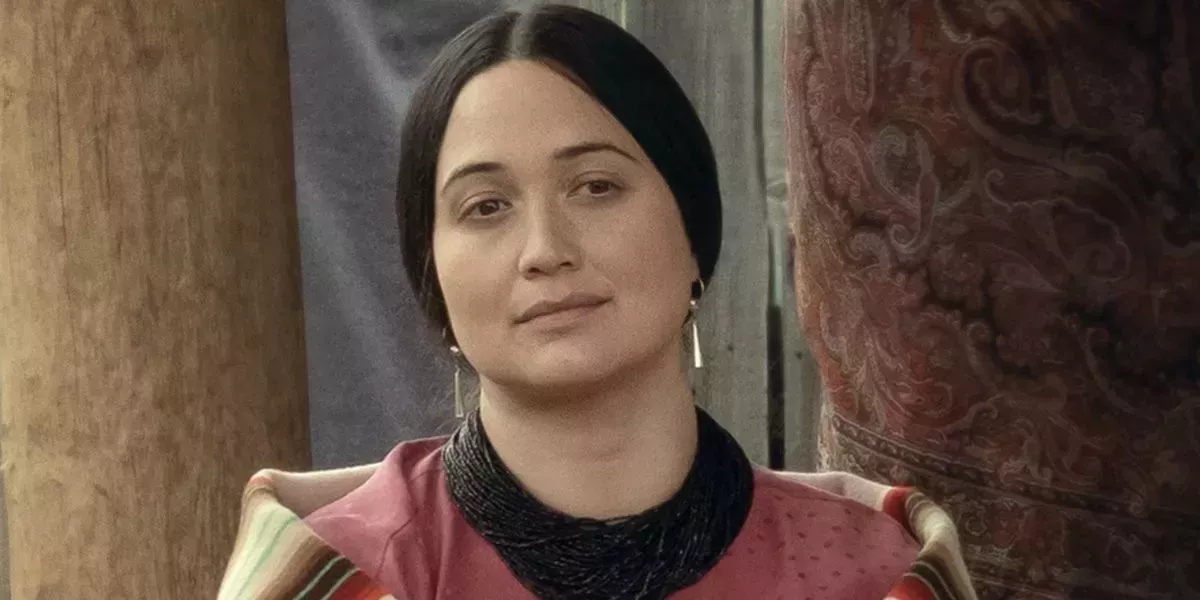 Lily Gladstone smiles as Molly Burkhart in Killers of the Flower Moon