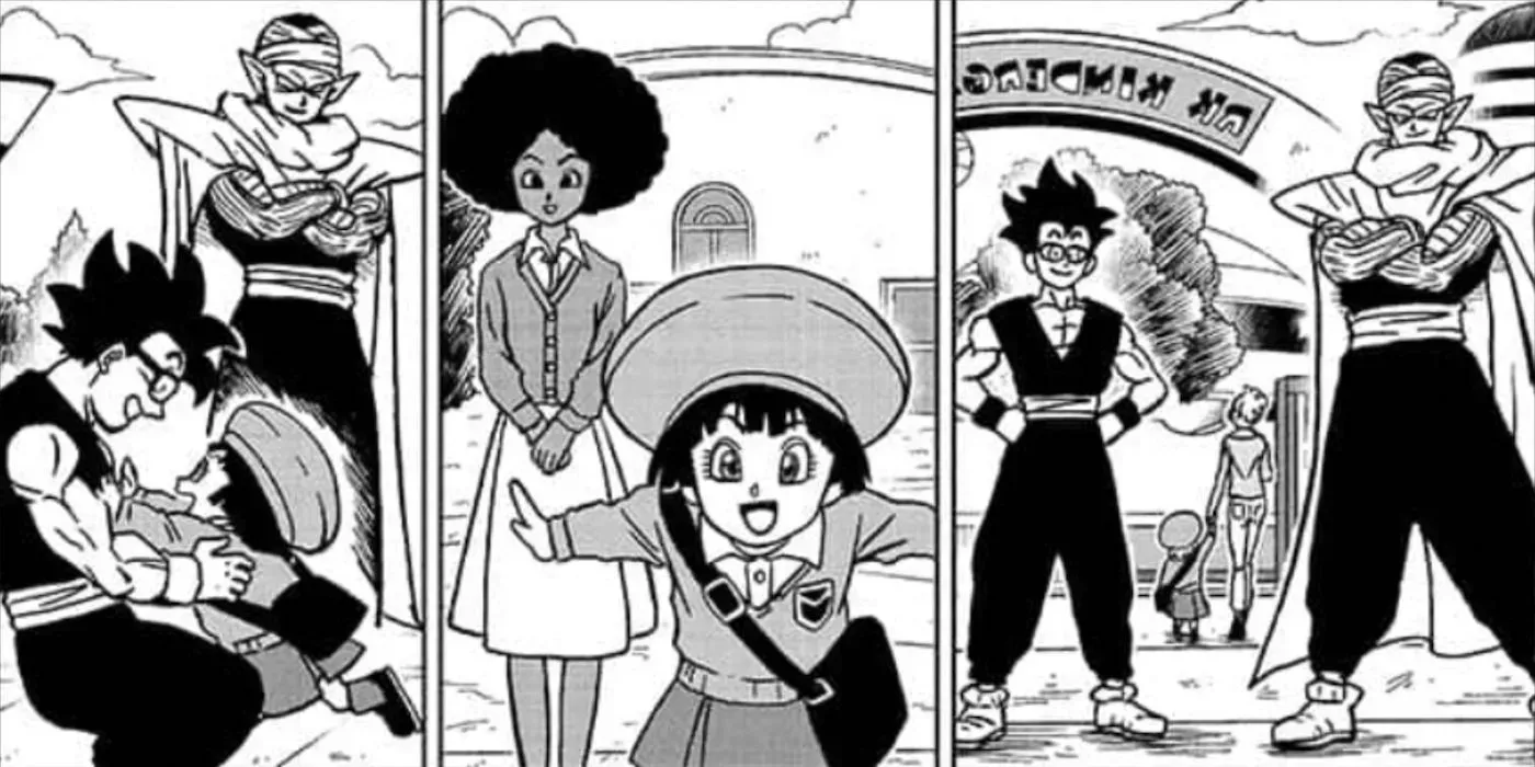 Gohan and Piccolo pick up Pan from school in Dragon Ball Super Chapter 103.