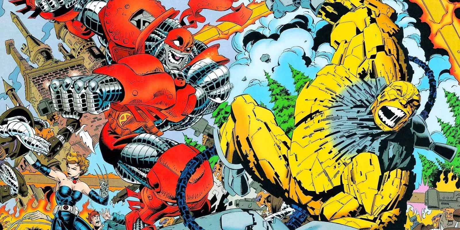 Colossus and Shadowcat battling Mikhail Rasputin in the Age Of Apocalypse