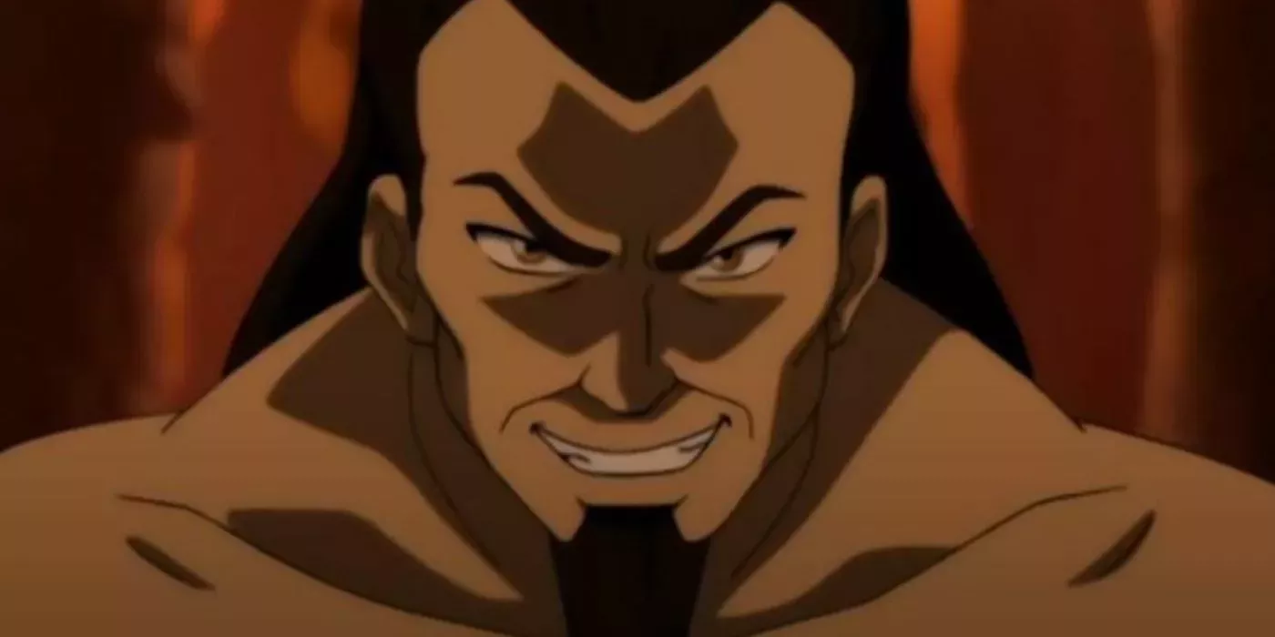 Fire Lord Ozai grinning maliciously in Avatar: The Last Airbender.