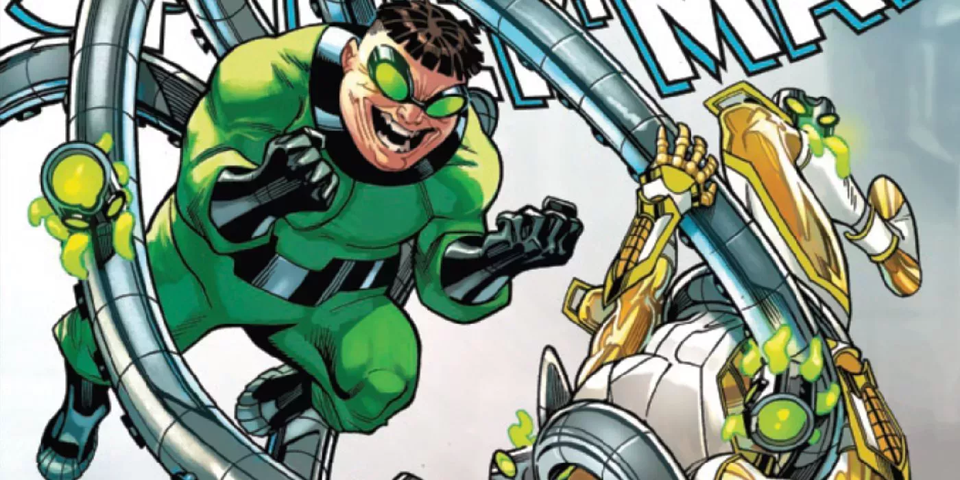 doctor octopus using his new tentacles to take down norman osborn's gold goblin form