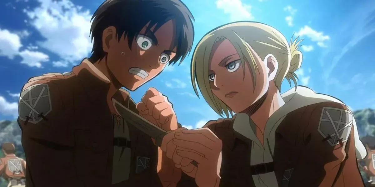 Eren and Annie during hand-to-hand combat training in Attack On Titan.