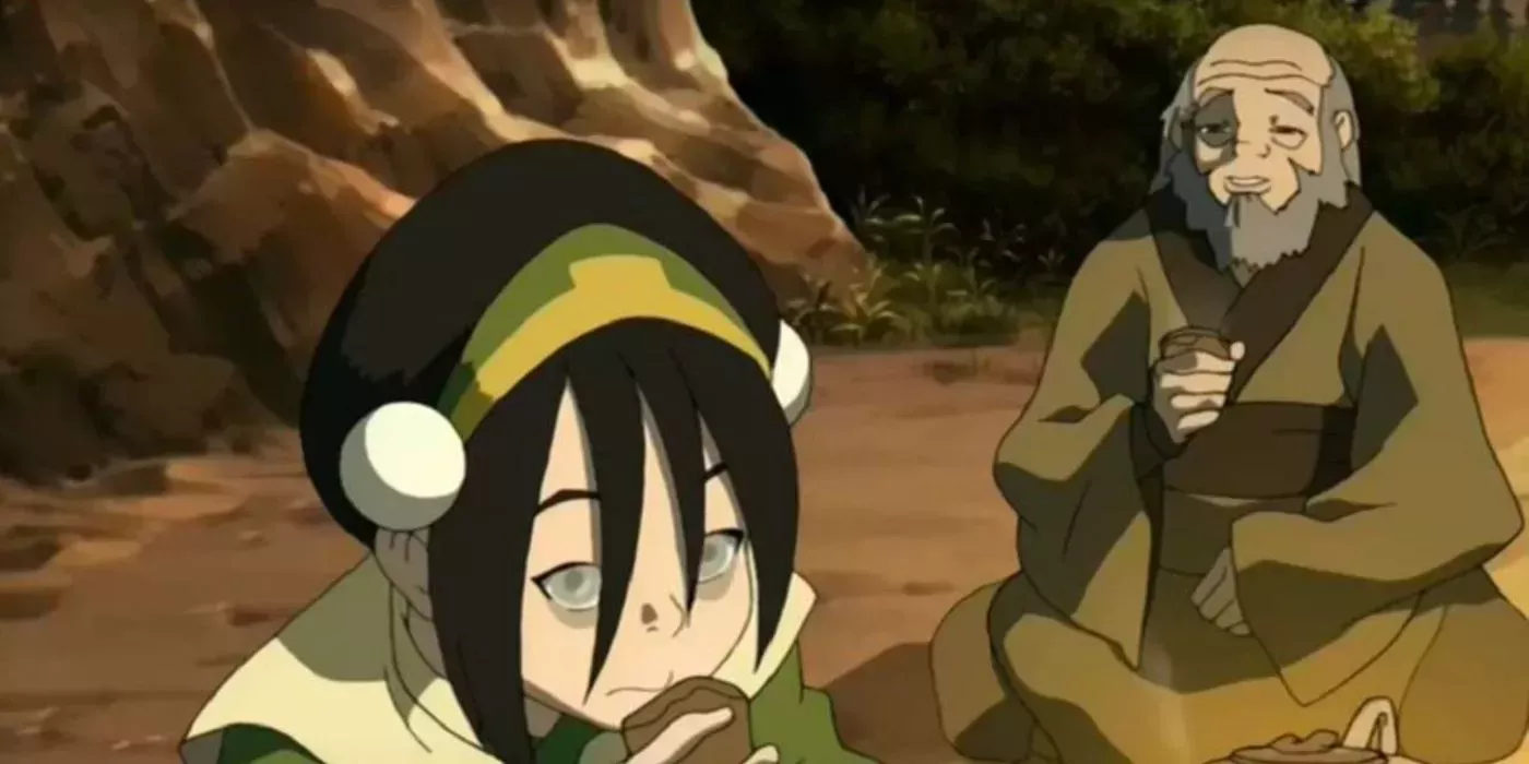 iroh and toph having tea